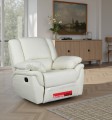 Fotel Alabama bujany i obrotowy w funkcją relax w kolorze ecru na tle eleganckiego salonu.