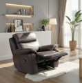 Fotel skórzany z funkcją relax Alabama Bis, kolor ciemny brąz, na tle eleganckiego salonu.