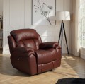 Fotel skórzany Boston, elektryczny z funkcją relax, w kolorze burgund, na tle eleganckiego salonu.