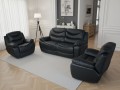 Meble wypoczynkowe skórzane 3+1+1 Nevada z funkcją relaks w kolorze czarny na tle eleganckiego salonu