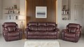 Skórzany komplet mebli wypoczynkowych 3+1+1 Boston z funkcją relaks w kolorze burgund (0326) na tle eleganckiego salonu