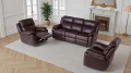 Zestaw mebli wypoczynkowych Alabama Bis, skórzanych, z funkcją relax, w kolorze ciemny brąz na tle eleganckiego salonu.