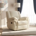 wizualizacja skórzanego fotela relaksacyjnego recliner, model Alabama w jasnej skórze w eleganckim, nowoczesnym, jasnym wnętrzu.
