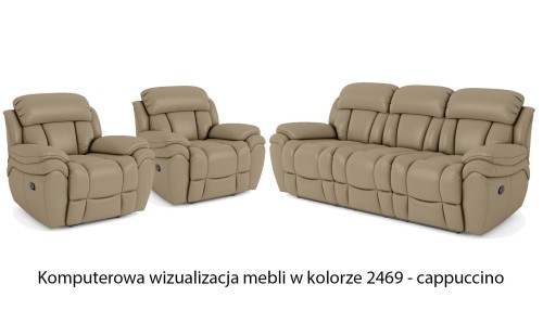 Skórzany komplet mebli wypoczynkowych 3+1+1 Boston z funkcją relaks w kolorze burgund (0326) na tle eleganckiego salonu